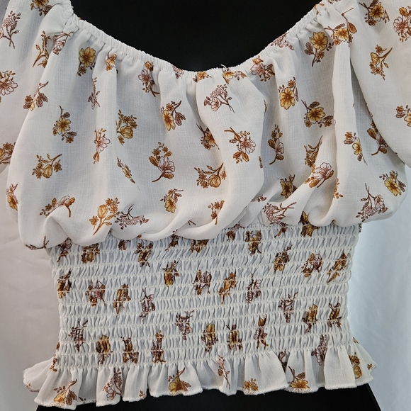 & Other Stories Floral Smocked Blouse in White and Yellow - Picture 3 of 3